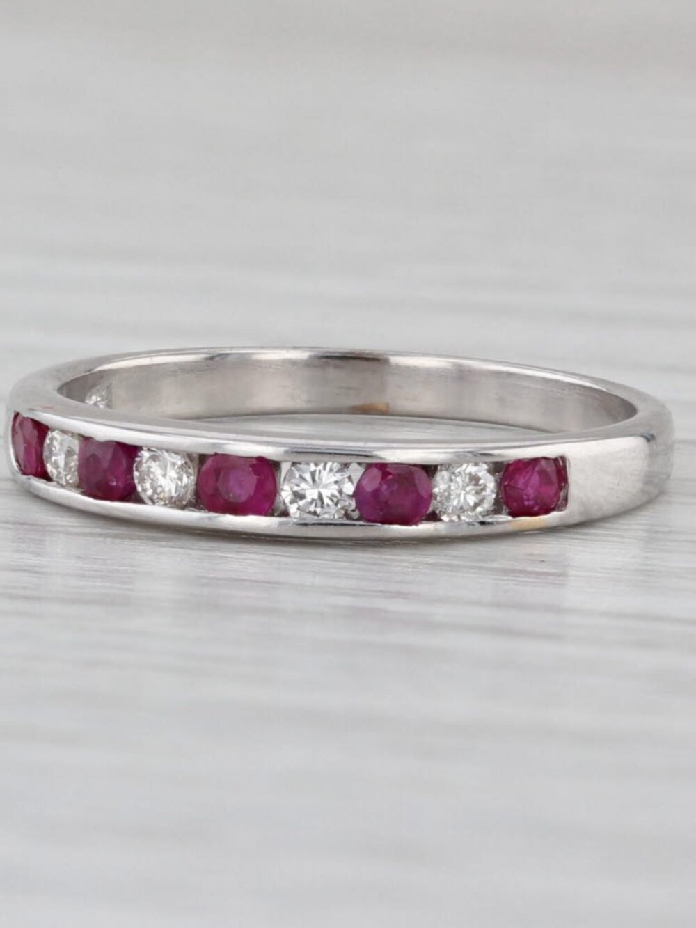 0.40ctw Diamond Ruby Wedding Band 14k White Gold Size 6.5 Stackable Wedding Band